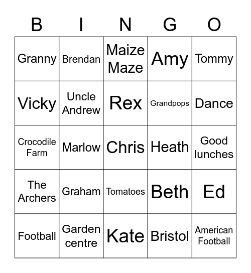 Julia & Chris Bingo Card