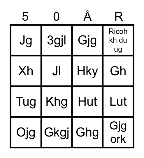 Guldbryllup Bingo Card