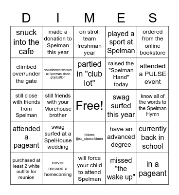 Spelman College Class of 2010 Bingo Card