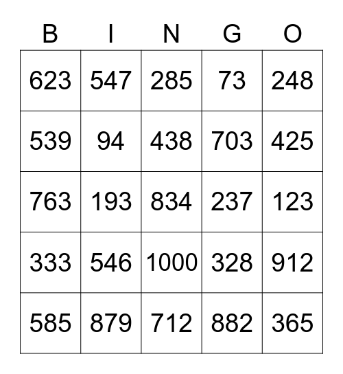 Frans: getallen tot 1000 Bingo Card