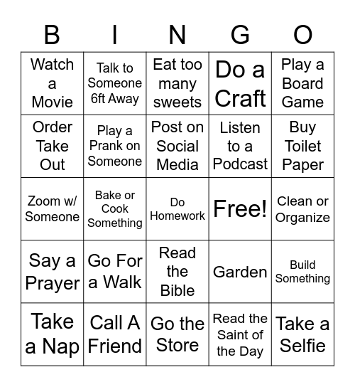 Lockdown Bingo Card