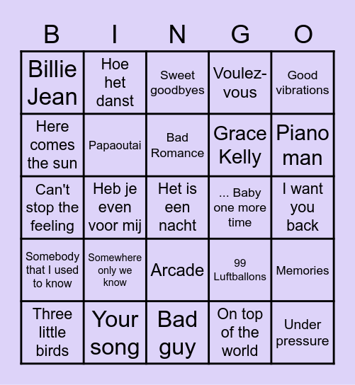 SWINGO Bingo Card