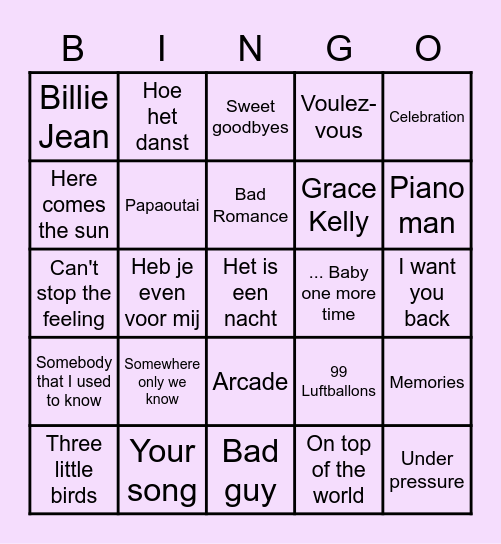 SWINGO Bingo Card