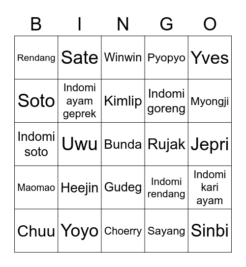 cojungmo Bingo Card