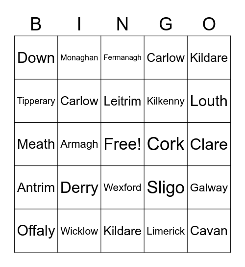 Counties of Ireland Bingo Card