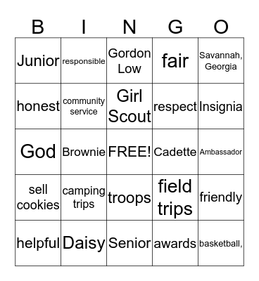 Girl Scouts Brain Storm.  What do u know Bingo Card