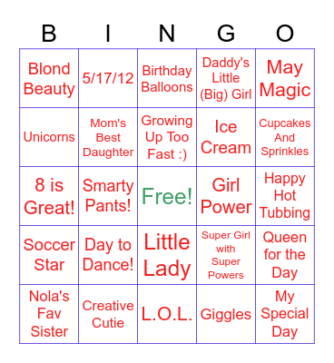 *** Olivia's Birthday Bingo Bonanza *** Bingo Card
