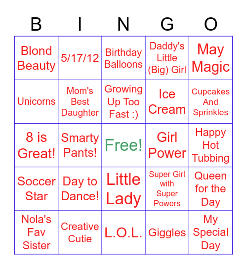 *** Olivia's Birthday Bingo Bonanza *** Bingo Card