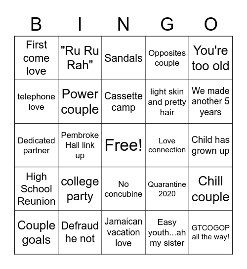 Christian Couples Bingo Card