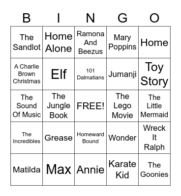 Movies Bingo Card