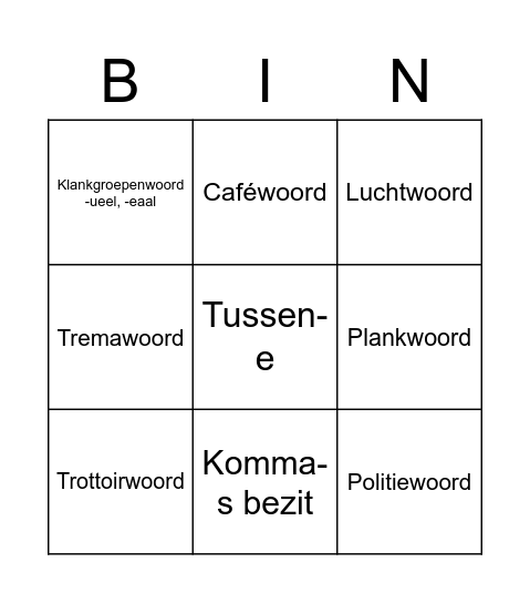 Spelling groep 7 Bingo Card