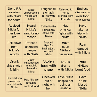 NIKI’S BIRTHDAY BINGO Card