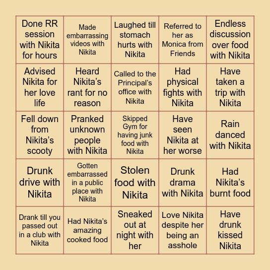 NIKI’S BIRTHDAY BINGO Card