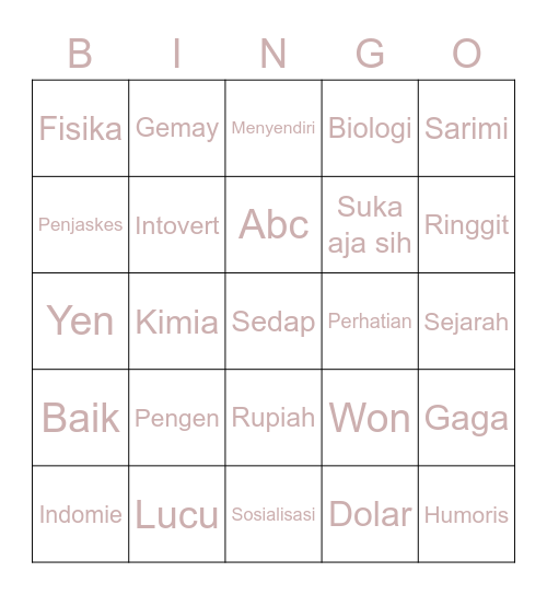 Untitled Bingo Card