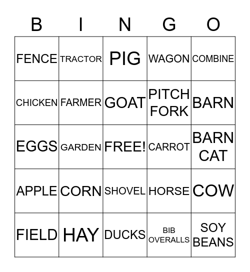 FARM BINGO Card
