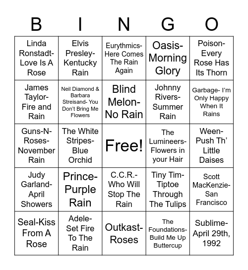 Total-Quiz.com Presents Radio Bingo: April Showers & May Flowers Bingo Card