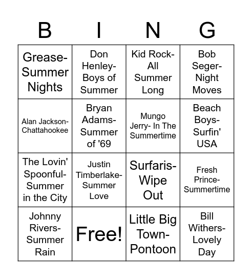 Total-Quiz.com Presents Radio Bingo: Summer Time Bingo Card