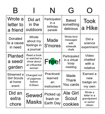 Girl Scout Bingo Card