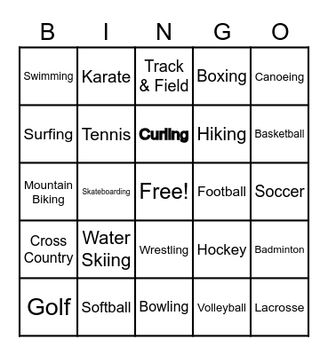 Sports Bingo Card