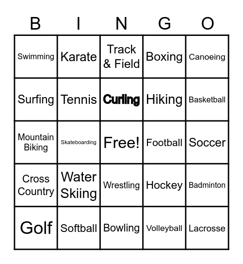 Sports Bingo Card