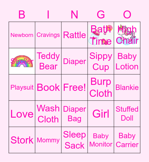 Baby Girl Jacobs Shower Bingo Card