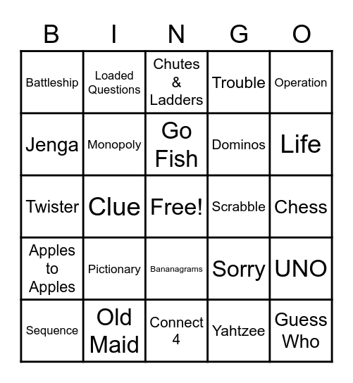 Games Bingo Card