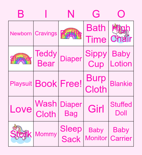 Baby Girl Jacobs Shower Bingo Card