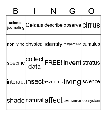 Science BINGO Card