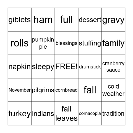 THANKSGIVING Bingo Card