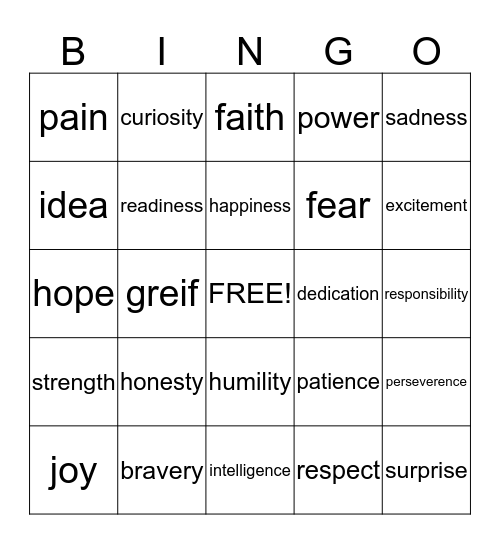 Abstract Nouns Bingo Card