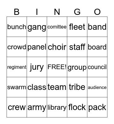 Collective Nouns Bingo Card