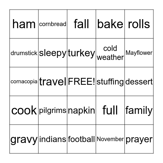 THANKSGIVING Bingo Card