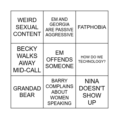 FAMILY ZOOM BINGO Card