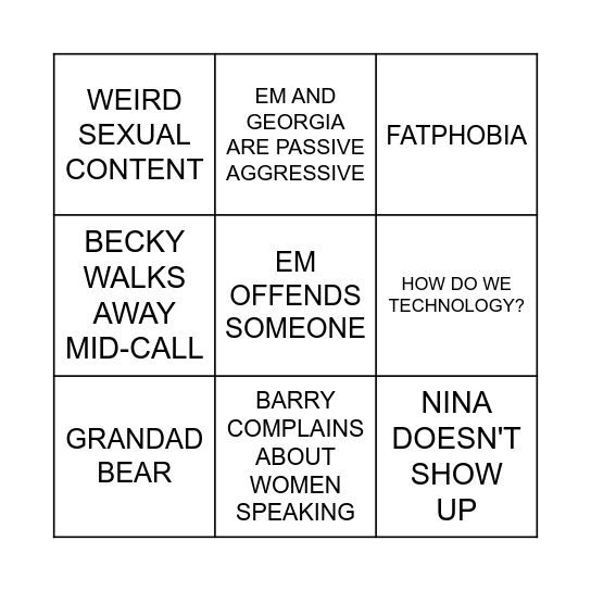FAMILY ZOOM BINGO Card