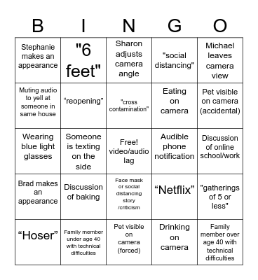 Family Zoom Bingo Card