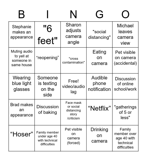 Family Zoom Bingo Card