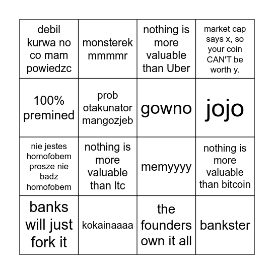 pynisznator (debil) bingo Card