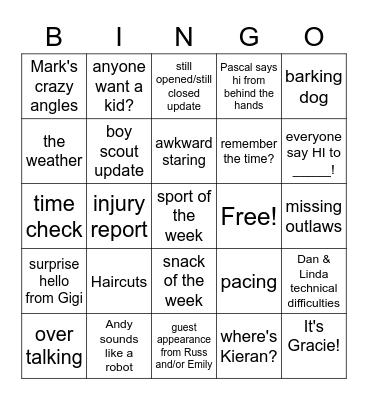 Weekly Zoom Bingo Card