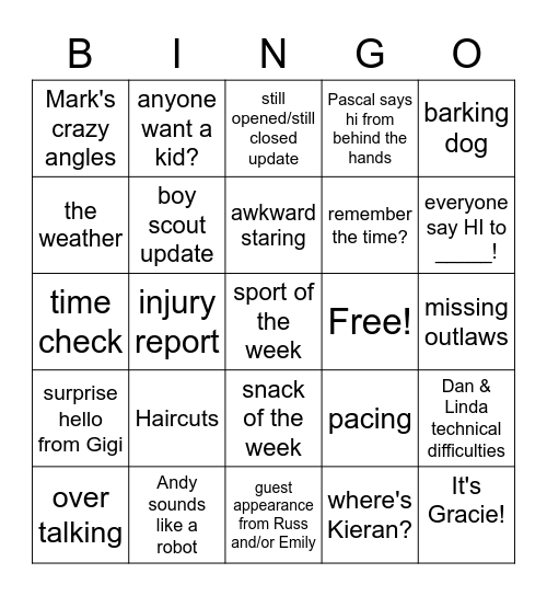 Weekly Zoom Bingo Card