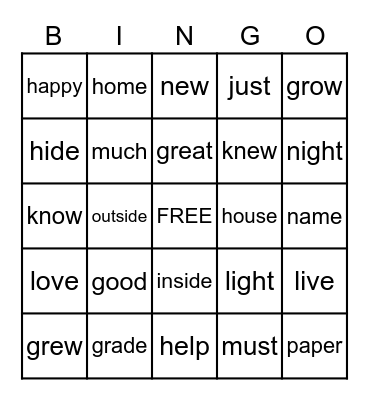 Caden's Sight Words (3rd column) Bingo Card