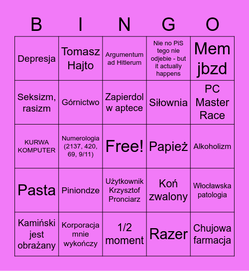 Best of Pedały Bingo Card