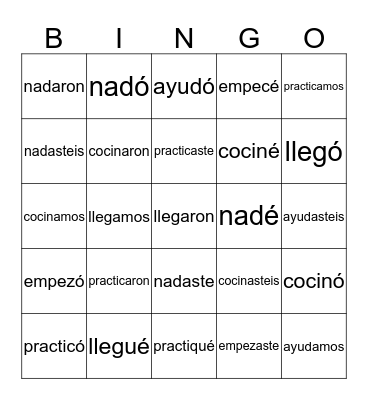 -ar verbs preterite Bingo Card