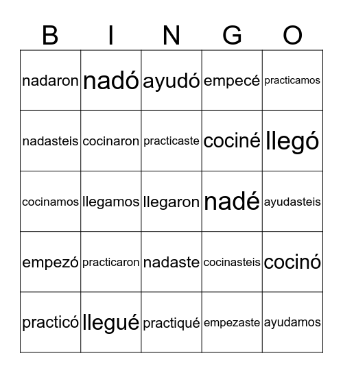-ar verbs preterite Bingo Card