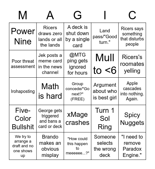 PPP Discord Bingo Card