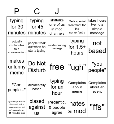 PCJ bingo Card