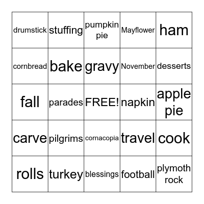 THANKSGIVING Bingo Card