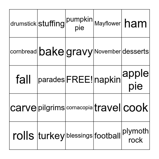 THANKSGIVING Bingo Card