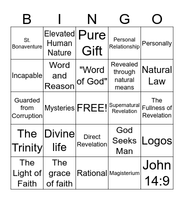 Revelation  Bingo Card