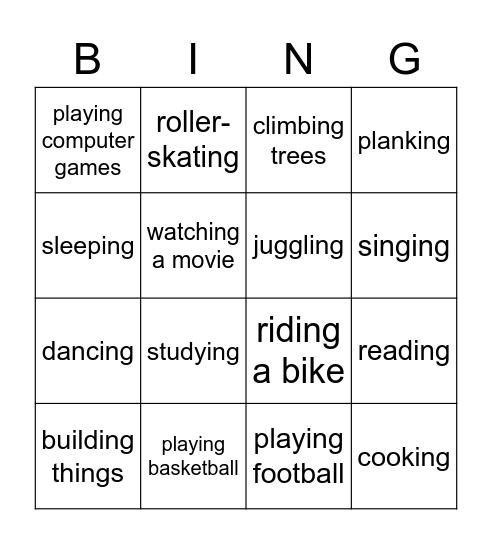 Hobby BINGO Card