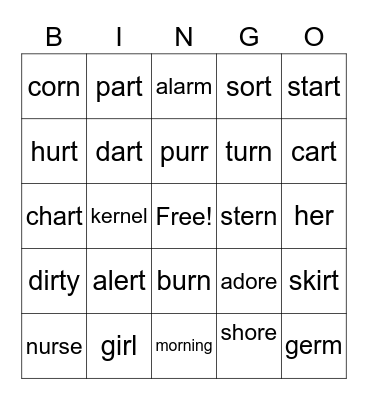 Bossy R Bingo Card